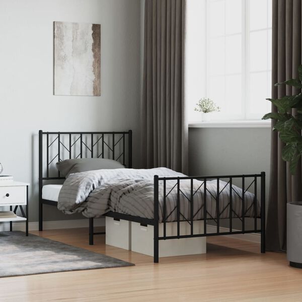 vidaXL Bettgestell mit Kopf- und Fu&szlig;teil Metall Schwarz 90x200 cm