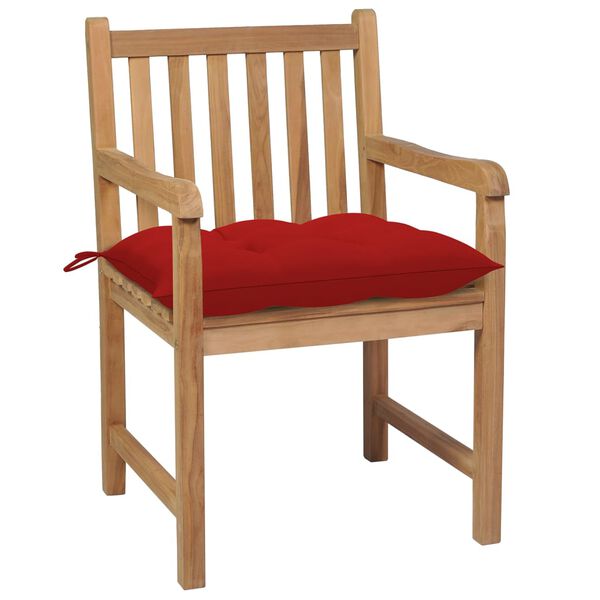 vidaXL Gartenst&uuml;hle 8 Stk. mit Roten Kissen Massivholz Teak