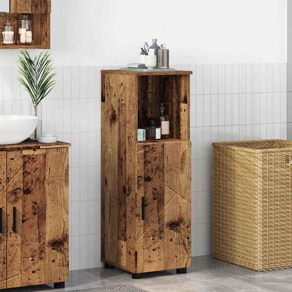 vidaXL Badezimmerschrank mit Speicher mit T&uuml;r Altholz 30 x 35 x 95 cm