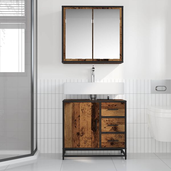 vidaXL Badezimmerm&ouml;bel-Set mit Regal 2 pcs Altholz Holzwerkstoff