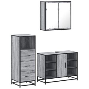 vidaXL 3-tlg. Badm&ouml;bel-Set Grau Sonoma Holzwerkstoff