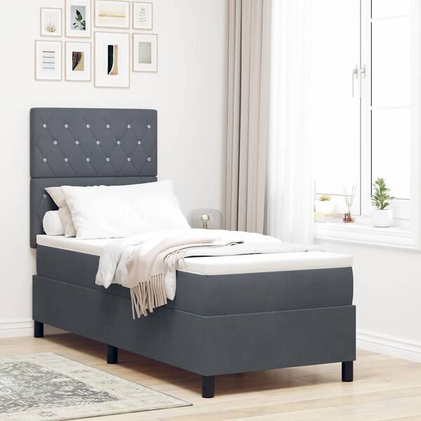 vidaXL Boxspringbett mit Matratze Dunkelgrau 80 x 200 cm Samt