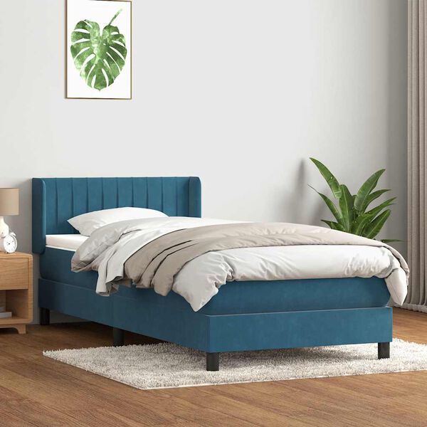 vidaXL Boxspringbett mit Matratze Dunkelblau 100x220 cm Samt