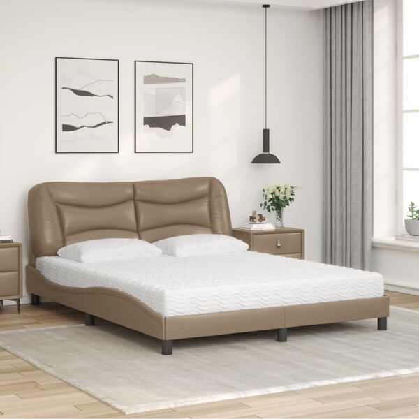 vidaXL Bett mit Matratze "Hvar" Cappuccino-Braun 160x200 cm Kunstleder
