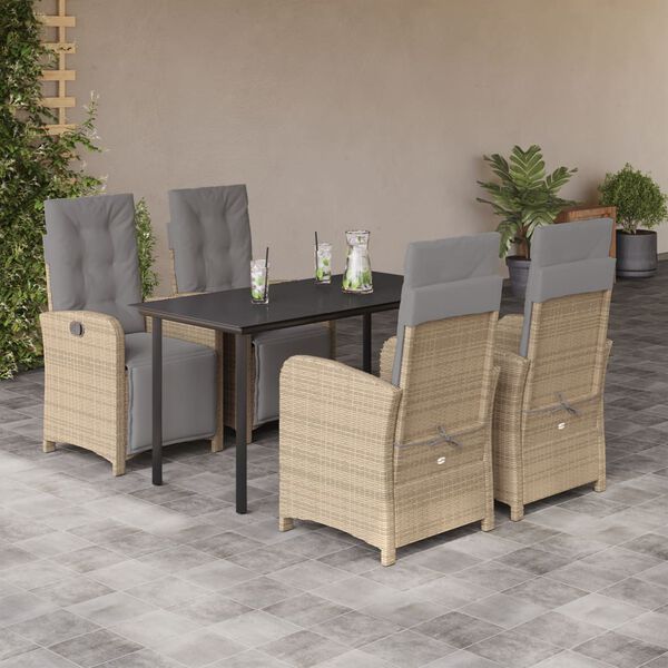 vidaXL 5-tlg. Garten-Essgruppe mit Kissen Beige Poly Rattan