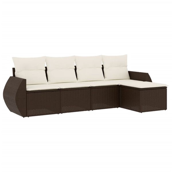 vidaXL 5-tlg. Garten-Sofagarnitur mit Kissen Braun Poly Rattan