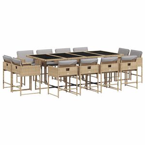 vidaXL 13-tlg. Garten-Essgruppe mit Kissen Beigemischung Poly Rattan