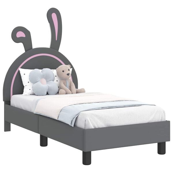 vidaXL Kinderbettgestell mit Kopfteil Hellgrau 70 x 140 cm PU