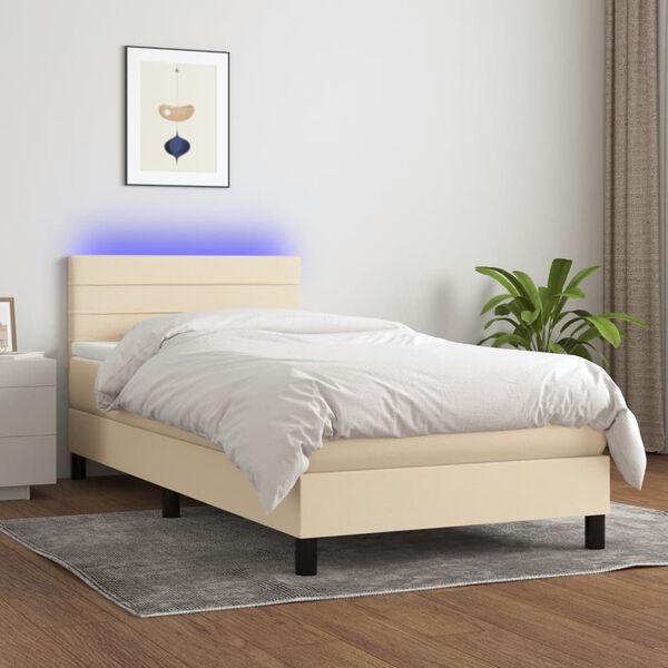 vidaXL Boxspringbett mit Matratze & LED Creme 80x200 cm Stoff