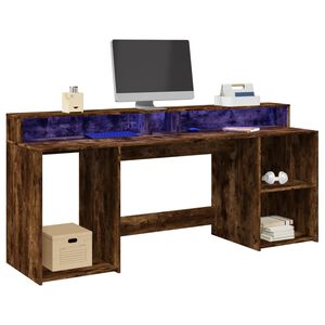 vidaXL LED-Schreibtisch R&auml;uchereiche 200x55x91 cm Holzwerkstoff