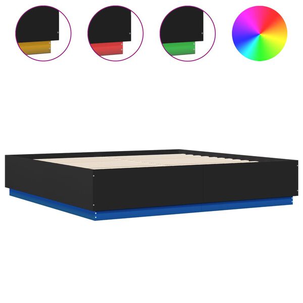 vidaXL Bettgestell mit LED Schwarz 200x200 cm Holzwerkstoff