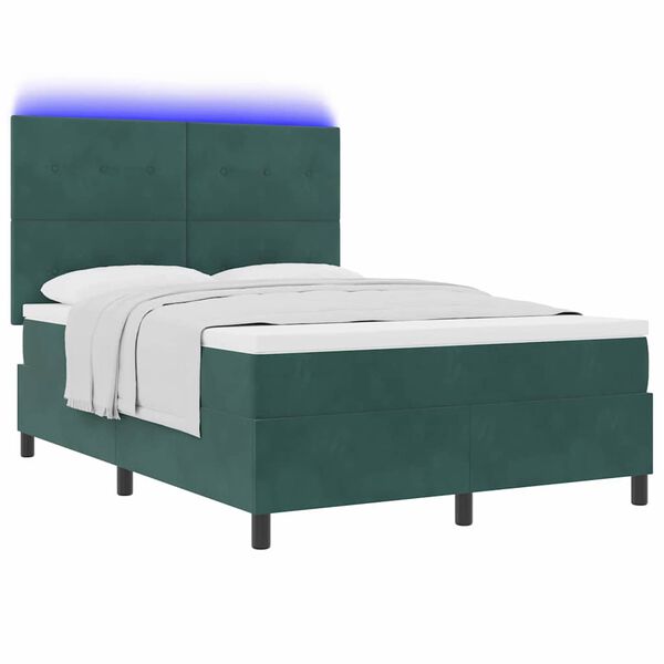 vidaXL LED Boxspringbett mit Matratze Dunkelgr&uuml;n 160 x 200 cm Stoff