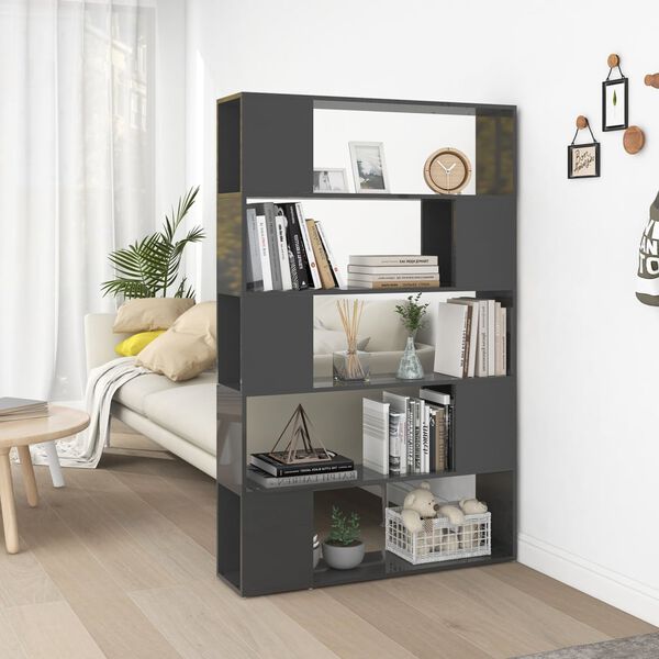 vidaXL B&uuml;cherregal Raumteiler Hochglanz-Grau Holzwerkstoff
