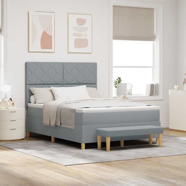 vidaXL Boxspringbett mit Matratze Hellgrau 160 x 200 cm Stoff