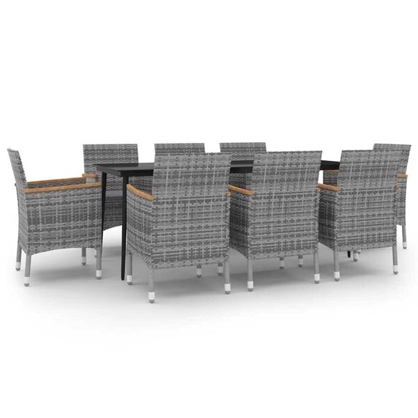 vidaXL 9-tlg. Garten-Essgruppe mit Kissen Poly Rattan und Glas