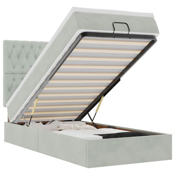 vidaXL Ottoman-Bett mit Matratzen & LEDs Hellgrau 100x200 cm Samt