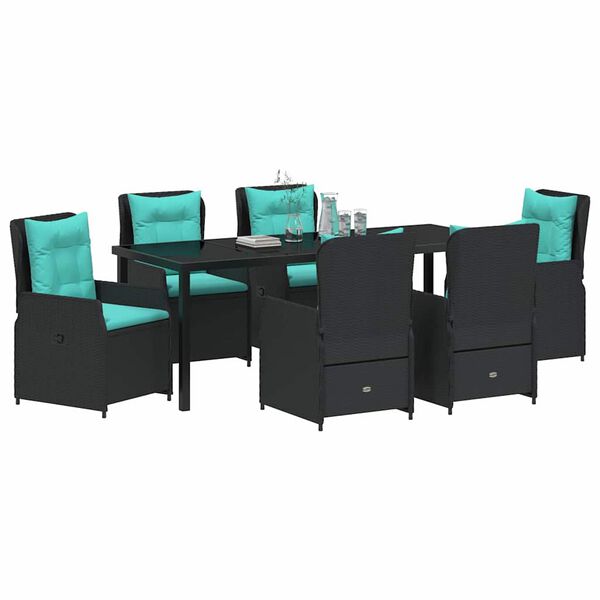 vidaXL Garten Essgruppe 7 pcs Schwarz Poly Rattan