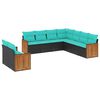 vidaXL 9-teiliges Gartensofa-Set mit Kissen, schwarzes Polyrattan