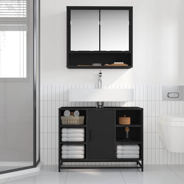 vidaXL Waschbeckenunterschrank Schwarz 80x33x60 cm Holzwerkstoff