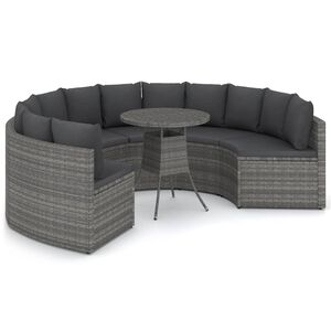 vidaXL 7-tlg. Garten-Sofagarnitur mit Auflagen Poly Rattan Grau