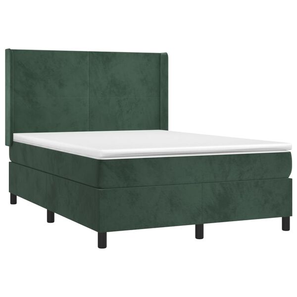 vidaXL Boxspringbett mit Matratze & LED Dunkelgr&uuml;n 140x190 cm Samt