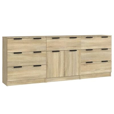 vidaXL 3-tlg. Sideboard Sonoma Eiche-Optik Holzwerkstoff