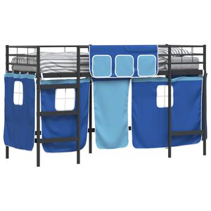 vidaXL Kinder Loft Bettgestell mit Vorh&auml;ngen Schwarz und Blau