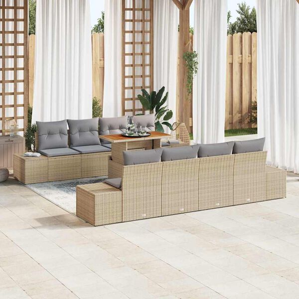 vidaXL Garten Essgruppe mit Kissen mit Kissen 9 pcs Beige und Grau