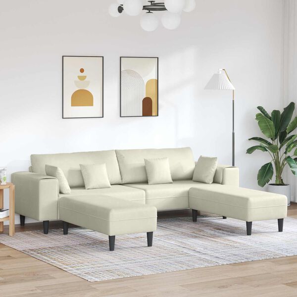 vidaXL Sofa mit Kissen 3 pcs Creme Samt