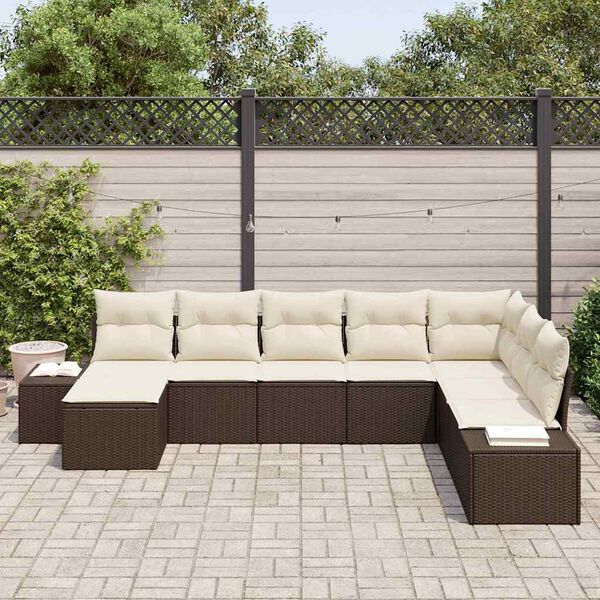 vidaXL Garten-Sofa-Set mit Kissen 8 pcs Braun und Creme Poly-Rattan