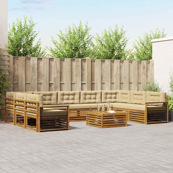 vidaXL Sofagarnituren 10 pcs Natur und Beige Massivholz Akazie