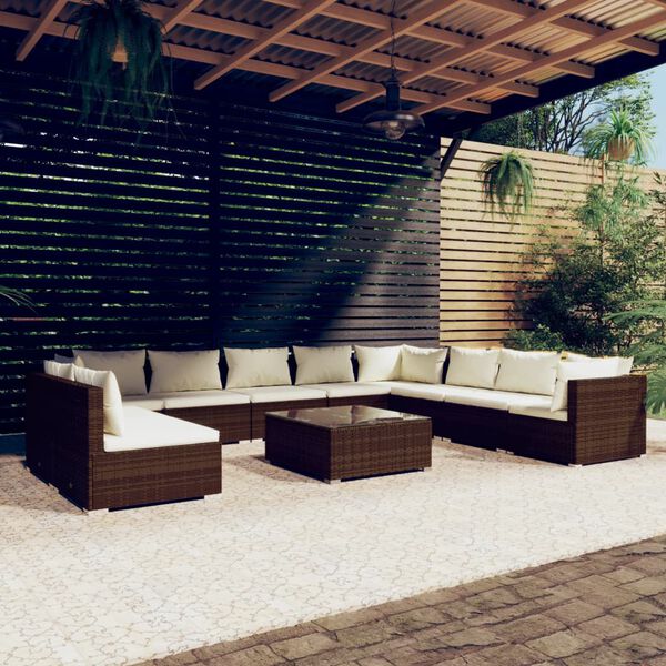 vidaXL 11-tlg. Garten-Lounge-Set mit Kissen Braun Poly Rattan