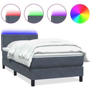vidaXL Boxspringbett mit Matratze & LED Dunkelgrau 90x210 cm Samt