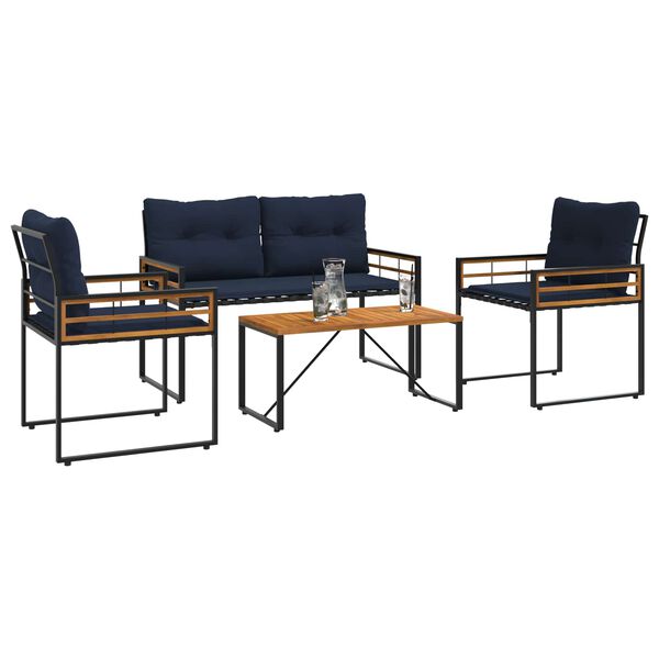 vidaXL Gartenm&ouml;bel Set mit Kissen 4 pcs Marineblau