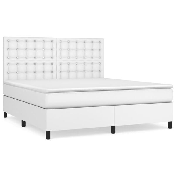 vidaXL Boxspringbett mit Matratze Wei&szlig; 160x200 cm Kunstleder
