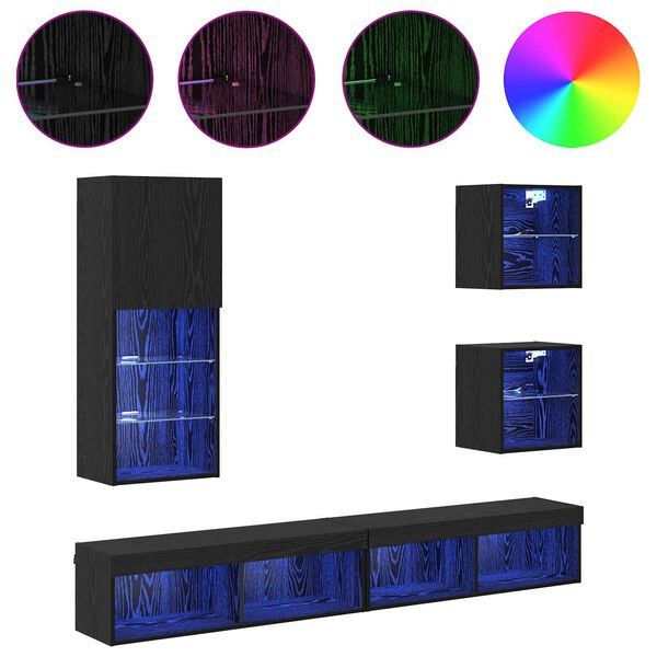 vidaXL TV Wand Einheiten mit LED 5 pcs Schwarz Eichen-Optik