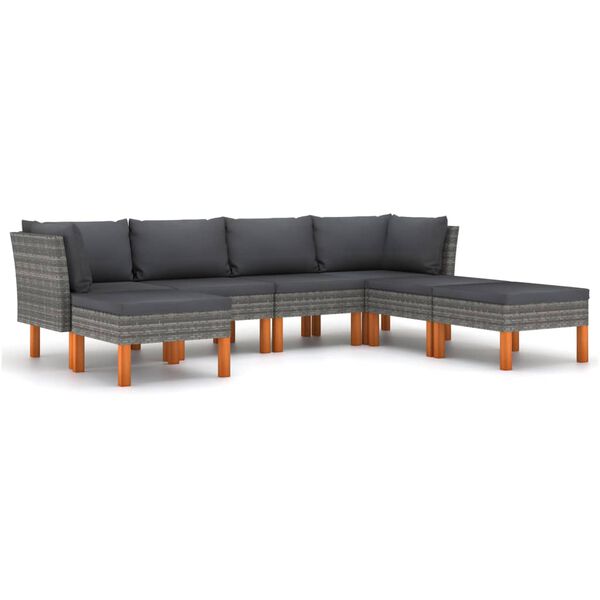 vidaXL 7-tlg. Garten-Lounge-Set mit Kissen Poly Rattan Grau