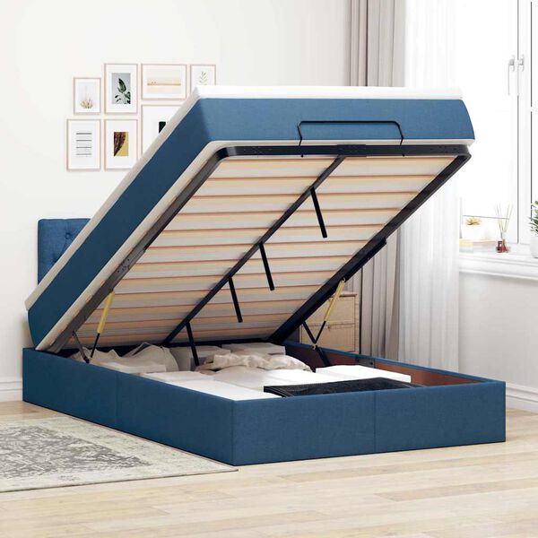 vidaXL Ottomane Bett mit Matratze & LEDs Blau 120x200 cm Stoff