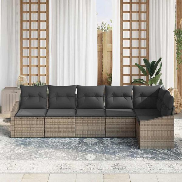 vidaXL Sofa Set mit Kissen 6 pcs Grau Poly-Rattan