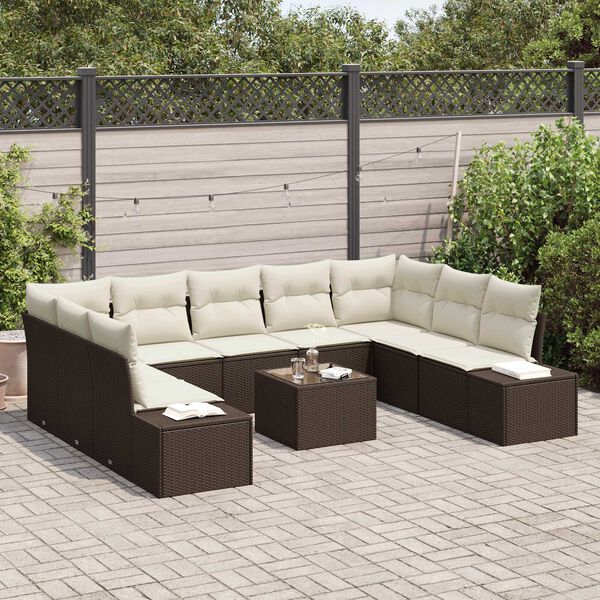 vidaXL Gartensofa-set mit Kissen 9 pcs Braun und Creme Polyrattan