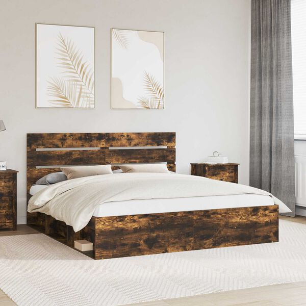 vidaXL Bettrahmen Ger&auml;ucherte Eiche 180 x 200 cm Massives Kiefernholz