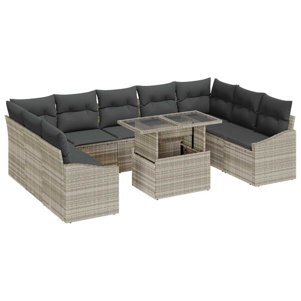 vidaXL Garten-Sofa-Set mit Kissen 10 pcs Hellgrau und Dunkelgrau