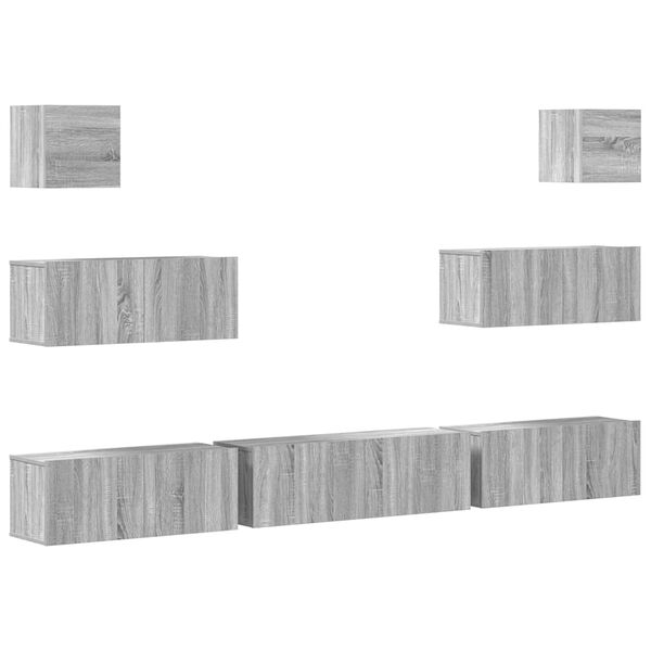 vidaXL 7-tlg. TV-Schrank-Set Grau Sonoma Holzwerkstoff