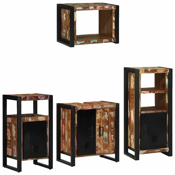 vidaXL Badezimmerm&ouml;bel-Set mit Regal 4 pcs Massives upgecyceltes Holz