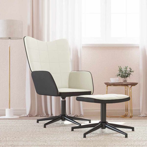 vidaXL Relaxsessel mit Hocker Cremewei&szlig; Samt und PVC