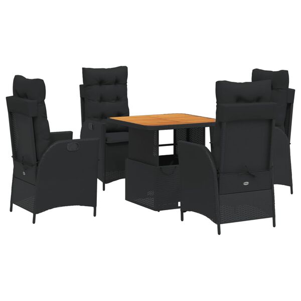 vidaXL 5-tlg. Garten-Essgruppe mit Kissen Schwarz Poly Rattan