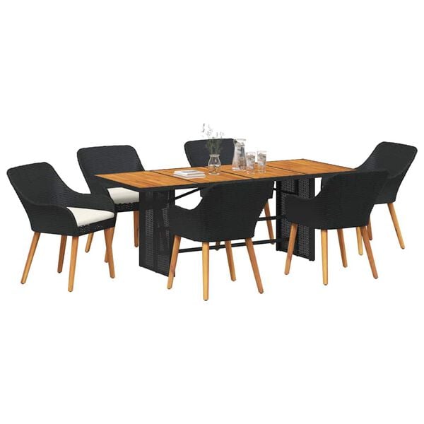 vidaXL Garten Essgruppe mit Kissen 7 pcs Schwarz Poly-Rattan