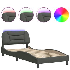 vidaXL Bettgestell mit LED ohne Matratze "Hvar" Dunkelgrau 80x200 cm Stoff