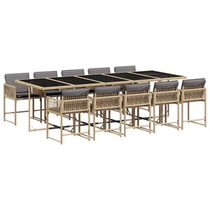 vidaXL 11-tlg. Garten-Essgruppe mit Kissen Beigemischung Poly Rattan