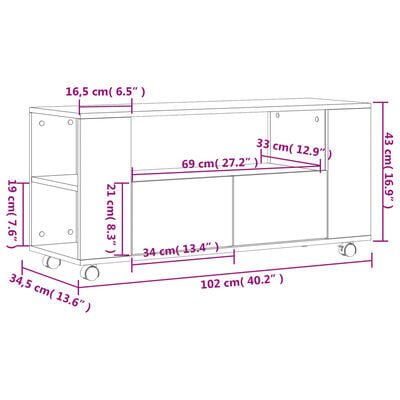 vidaXL TV-Schrank Braun Eichen-Optik 102x34,5x43 cm Holzwerkstoff